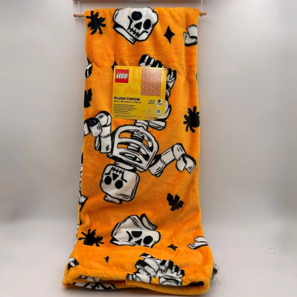 LEGO Skeleton Plush Throw Blanket 50x70 Orange Halloween Spooky Minifigure New
